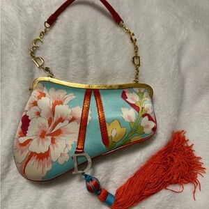 Dior Limited Edition (#0007) Mini Saddle Bag with Orange Tassel and Piping
